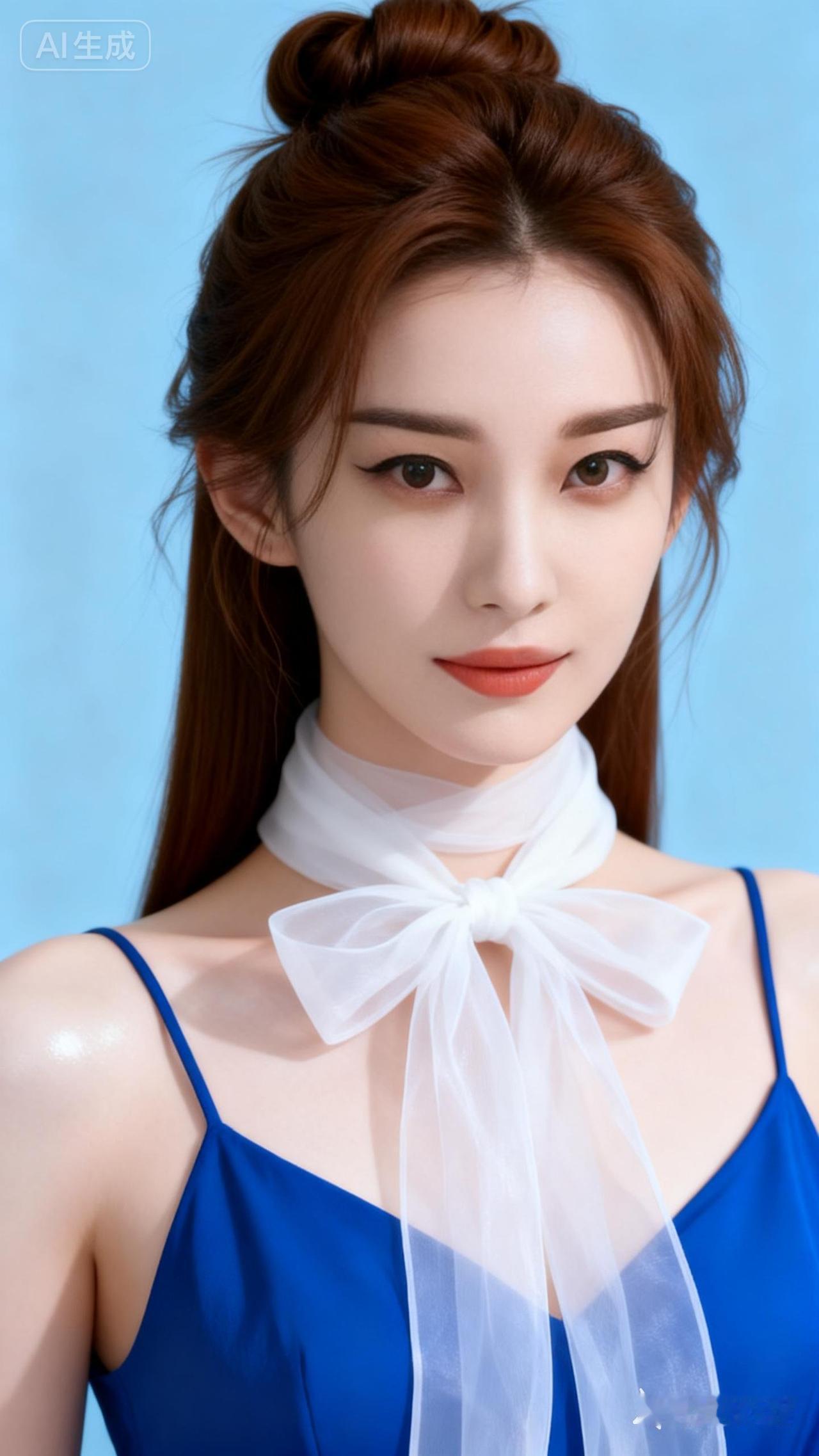 甜美少女风，优雅蓝裙搭配白色蝴蝶结，温柔动人！💕