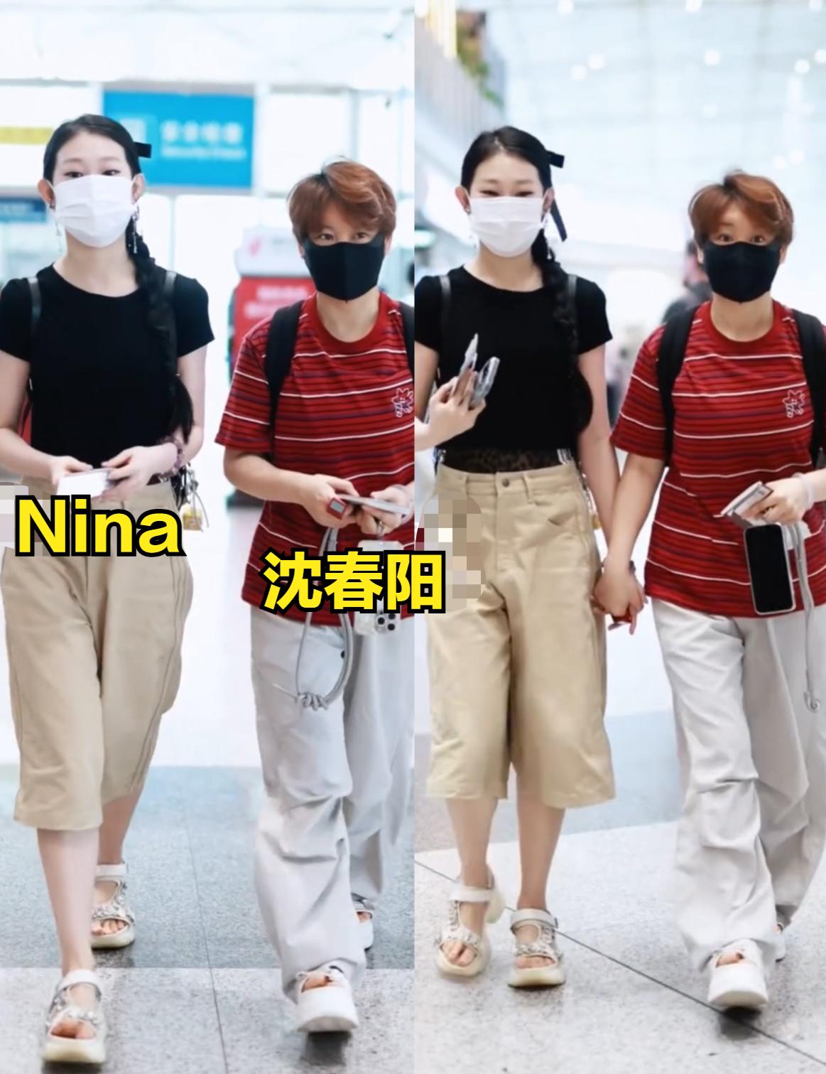 美美桑内原唱和妈妈沈春阳手牵手现身机场，一个细节看出小沈阳跟老婆沈春阳感情挺好