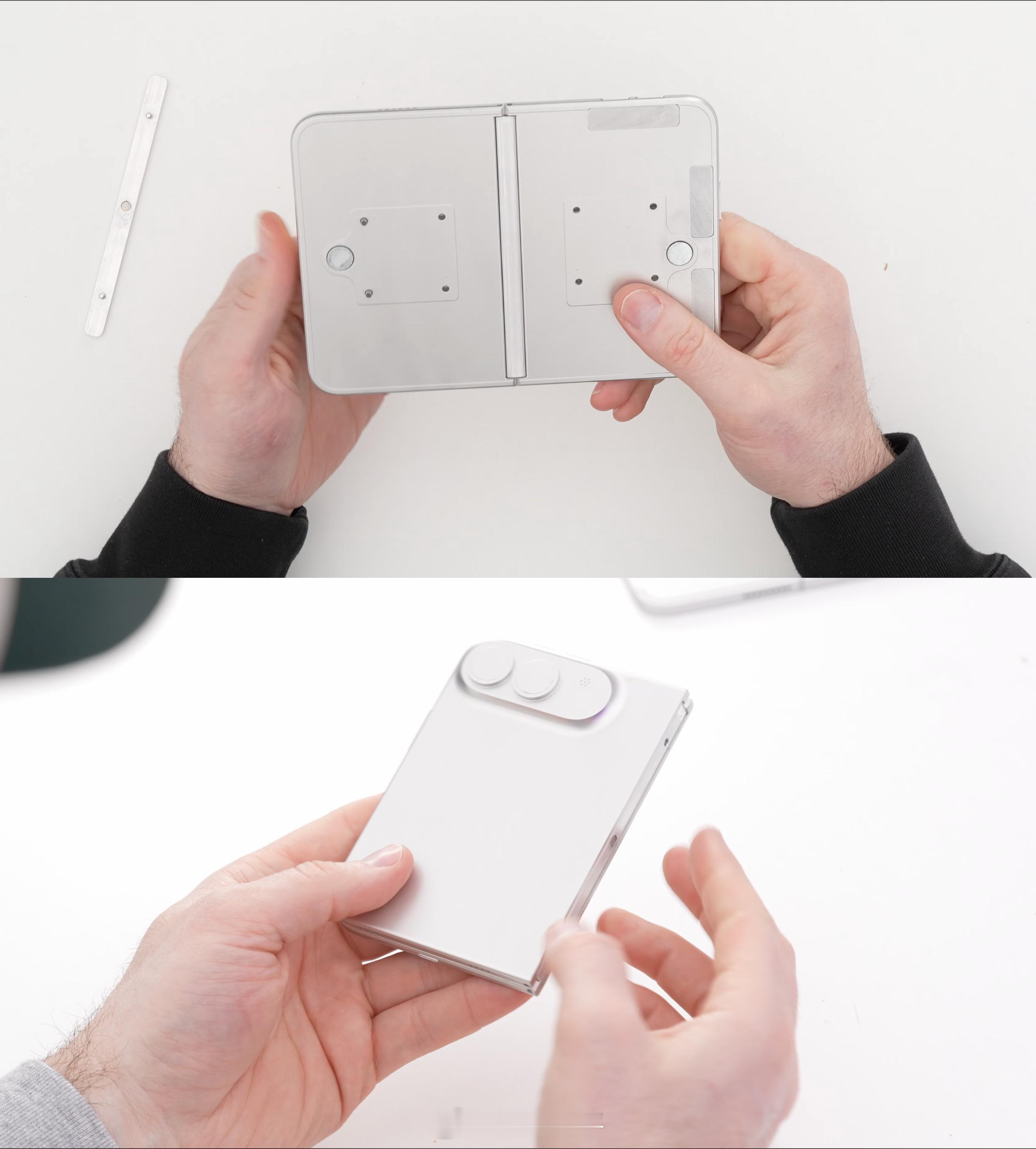 iPhone折叠屏上手不少海外博主晒出iPhone折叠屏金属模型的上手图或者视