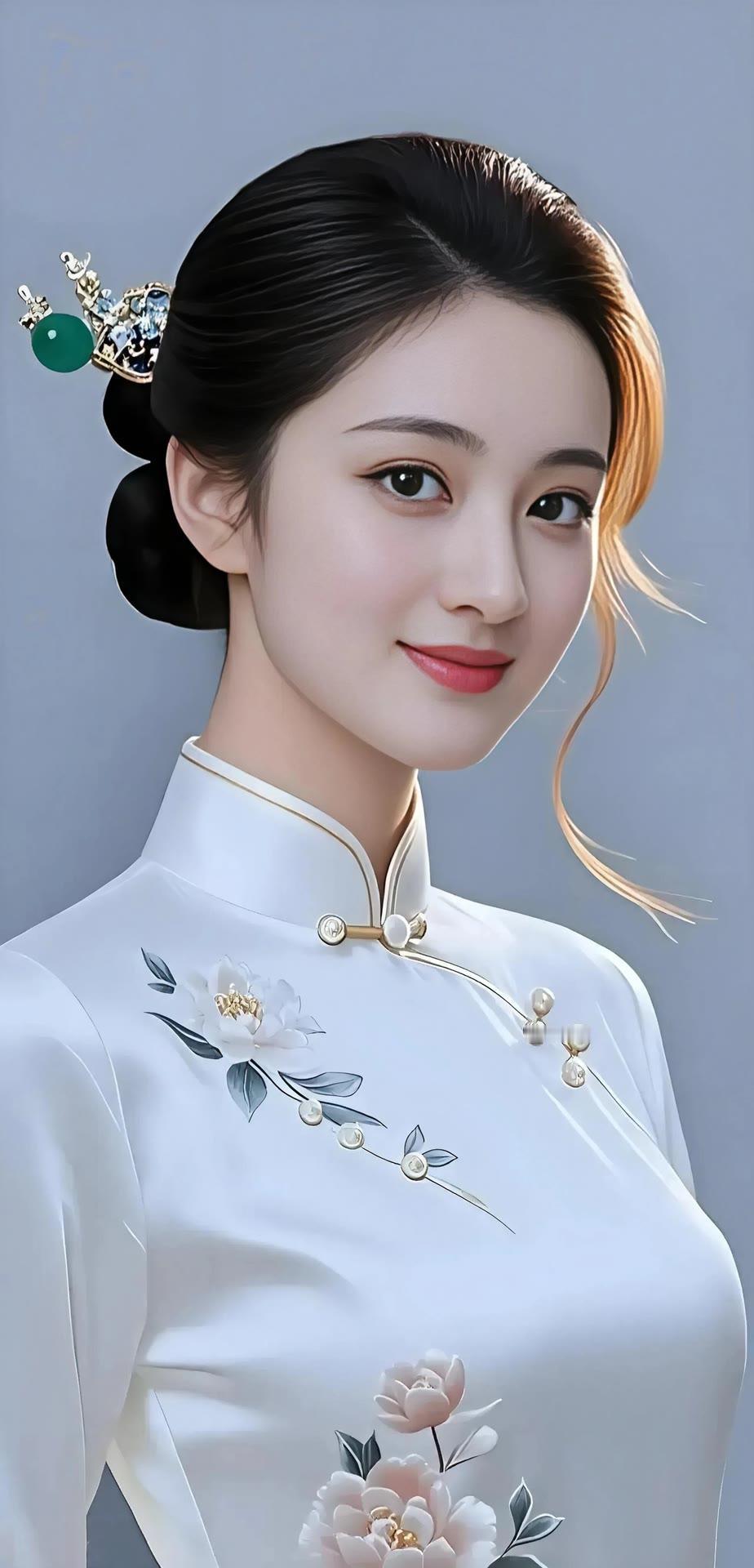 古典美人，一袭白衣，花枝招展，韵味十足。