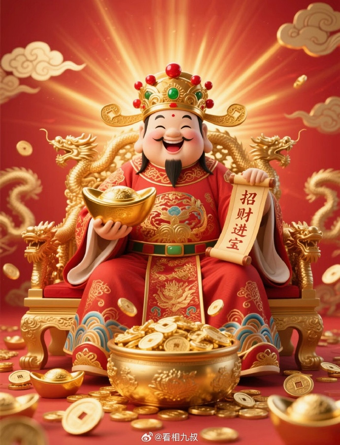 财神到，财门大开，正财稳步上涨，副业财源不断，守住财库不漏分毫，日常开销从容有余