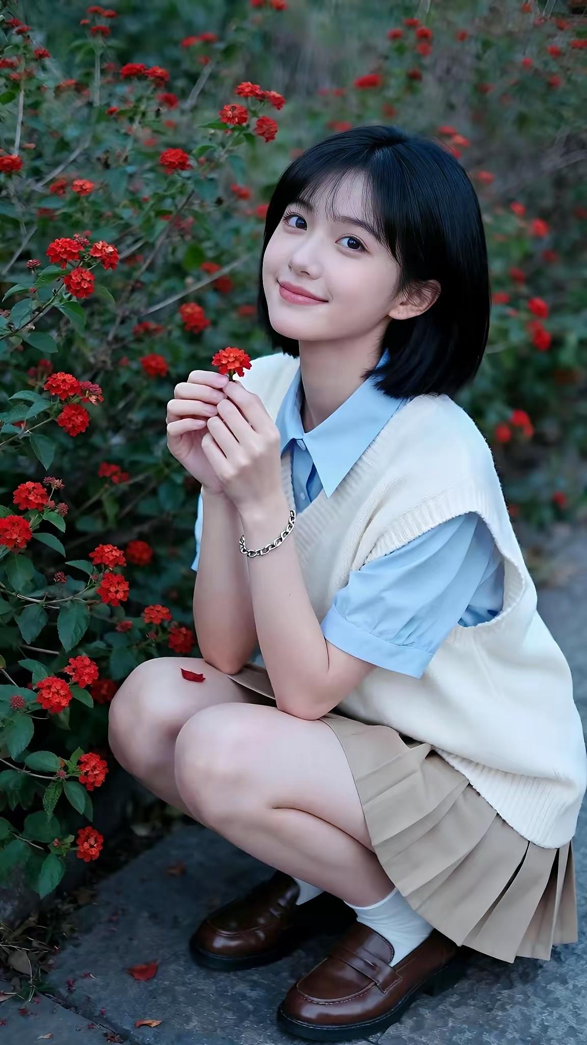 少女与花丛的甜美邂逅🌸💐