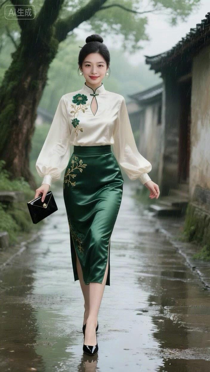 七绝●宜居古村/古韵新枝嫩叶绕轻烟，细雨缠绵四月天。漫步游行村小道，