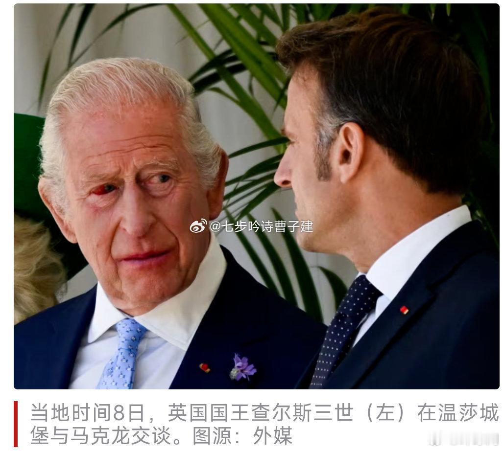 英国王会见马克龙时眼角充血引关注仇人相见分外眼红[doge]​​​