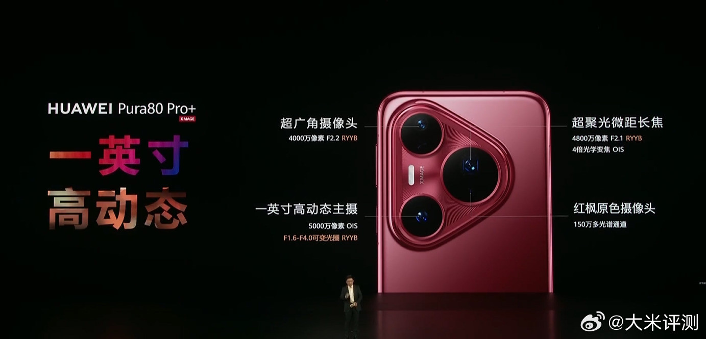 Pura80Pro：1英寸主摄RYYB主摄，4800Wf/2.14倍长焦，