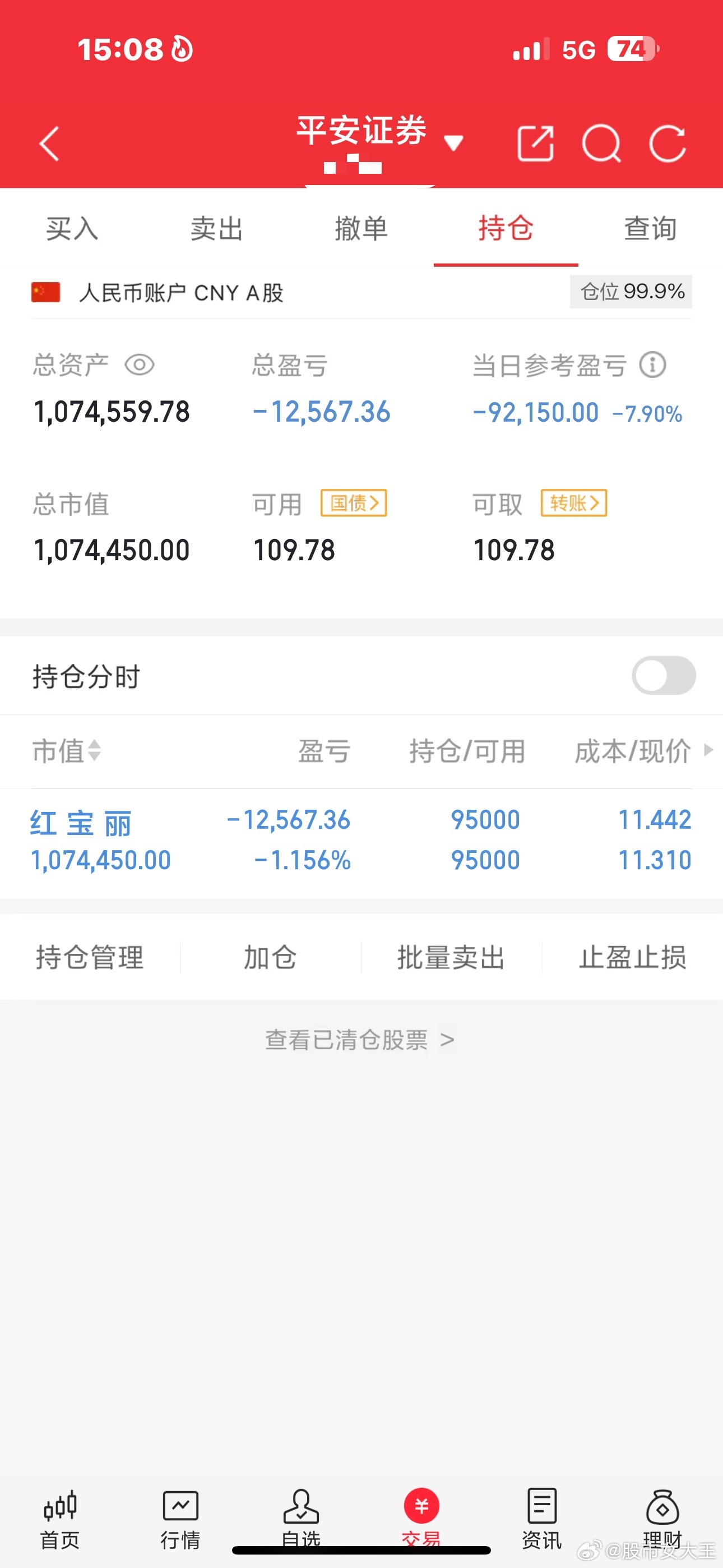 财神60万本金实盘炒股之旅（第37天）当前总资产：107w当日操作：持