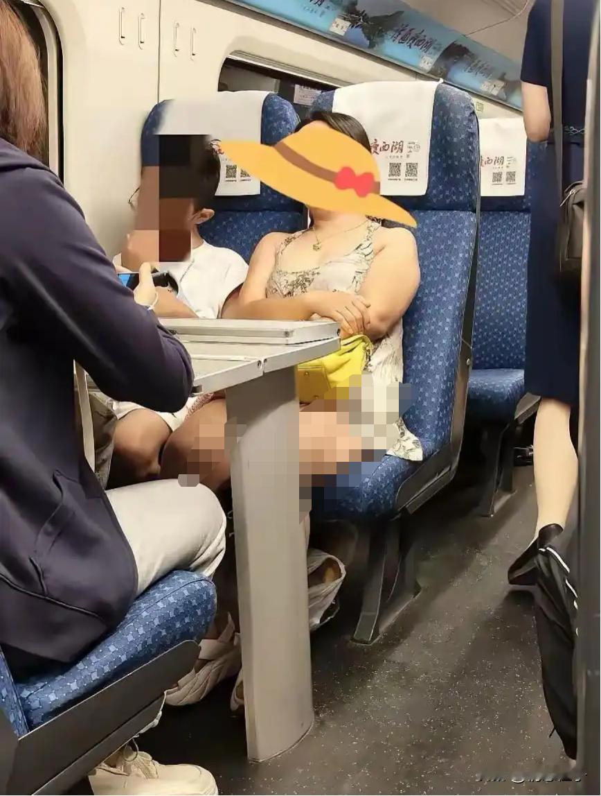 你看图中女士的衣服，在高铁穿合适吗？这位女士穿的，像是件家居连衣裙。