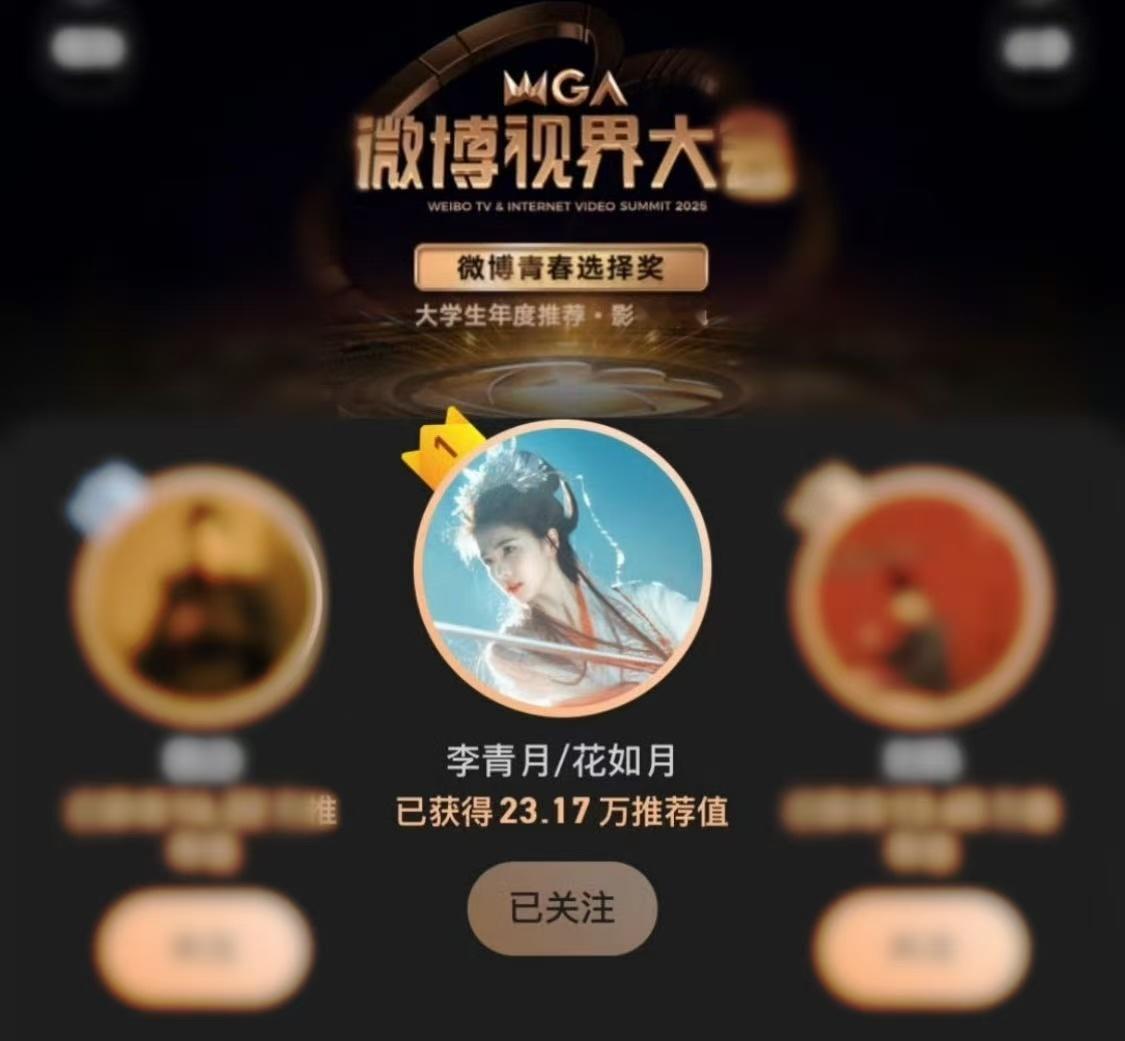 微博视界大会唯一氵不了的数据，唯一需要学信网认证才能投票的数据。白鹿实在是太权威