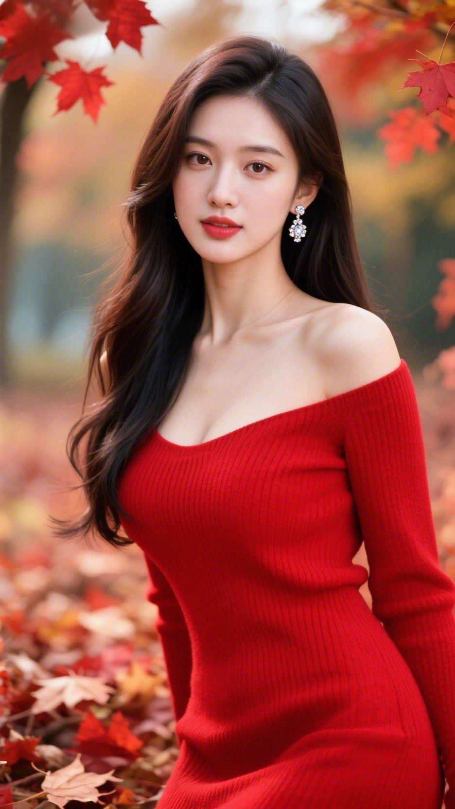 《红衫伴秋，眸浸枫光》风裹着枫香掠过身侧，满地落红间，她一身红衣像把秋阳的