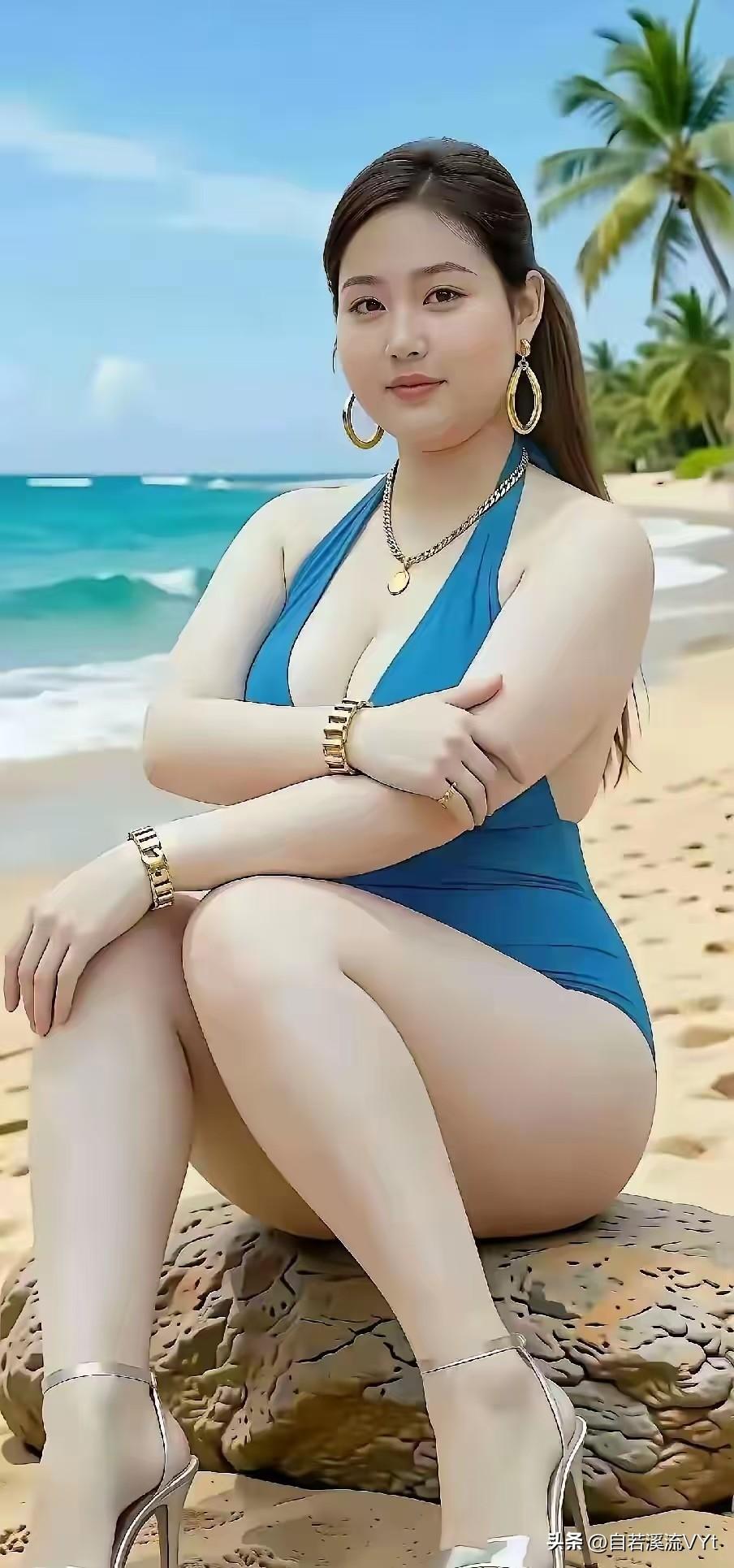 西江月·海滨闲韵碧海晴沙叠翠，椰风轻拂晴光。蓝衫绰约倚岩冈，金饰玲珑添朗