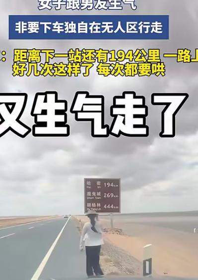 男子自驾带女友出游，车开进无人区，结果两人吵得火星四溅。女友一气之下直接拉开车门