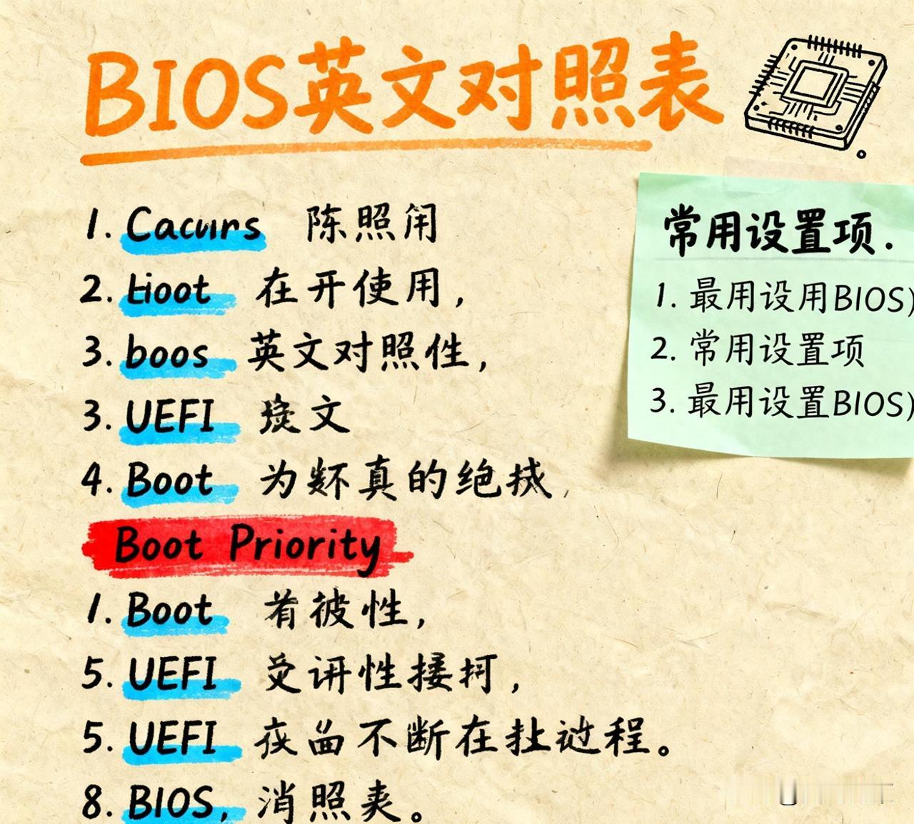 主板BIOS英文对照表，6大类核心设置+权限标注，不用查词不盲试！BIOS其实
