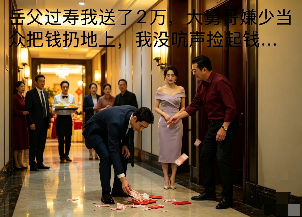 岳父过寿我送上2万礼金，大舅哥当众嫌少把钱扔地上，我默默捡起钱，转身离场，全场安