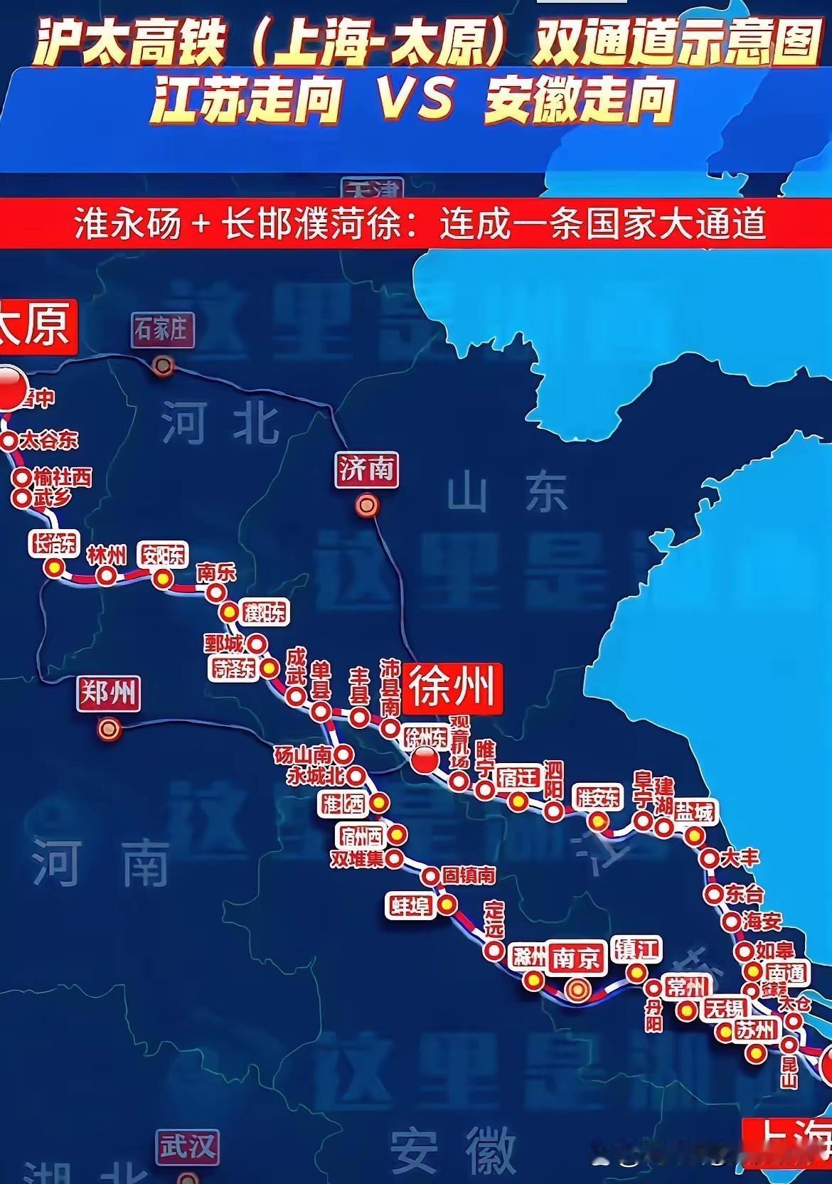 沪太高铁双通道的两个方案各有千秋。江苏方案利好苏北，能强化徐州枢纽，带动宿迁、淮