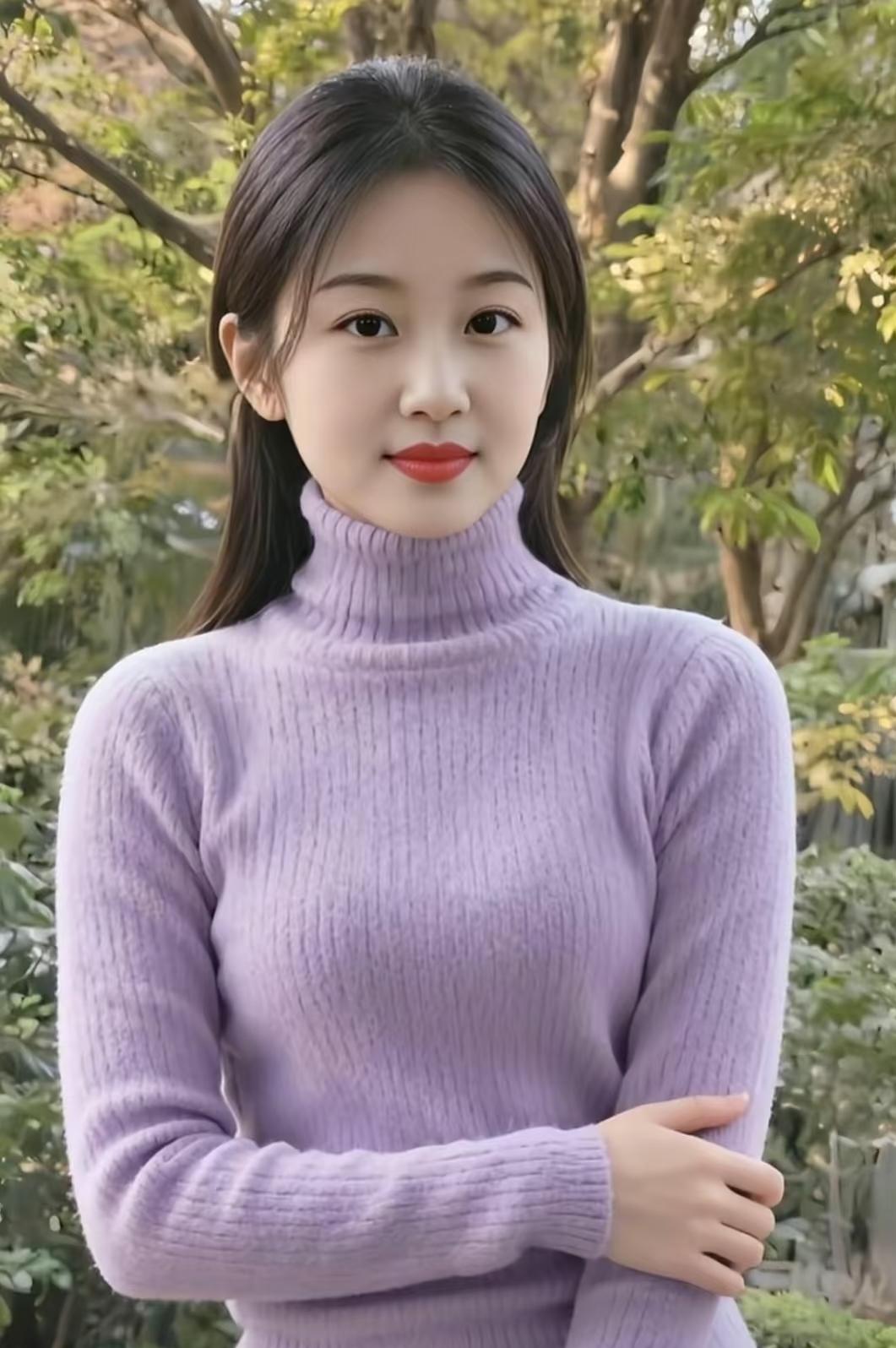 温柔紫毛衣，气质美女，谁拍都好看！