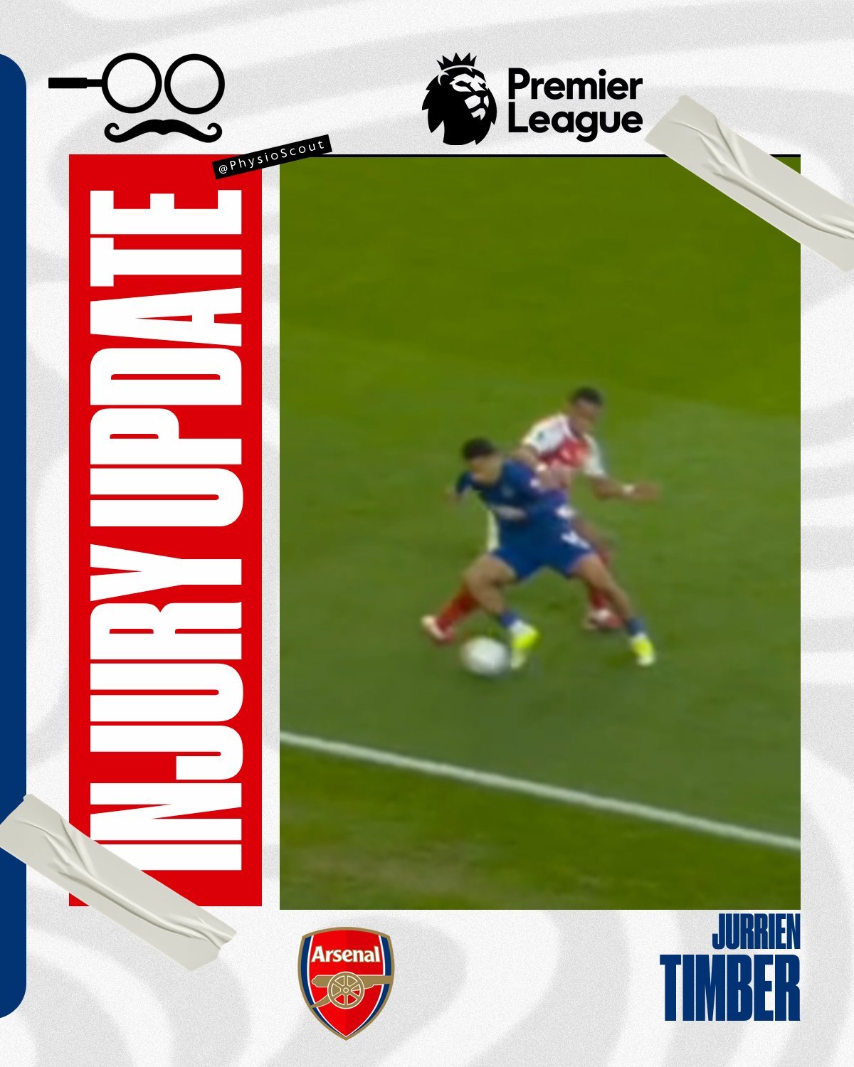 PSFI（球员伤病分析大神）关于阿森纳球员廷伯的伤情分析：廷伯在阿森纳对阵埃弗顿