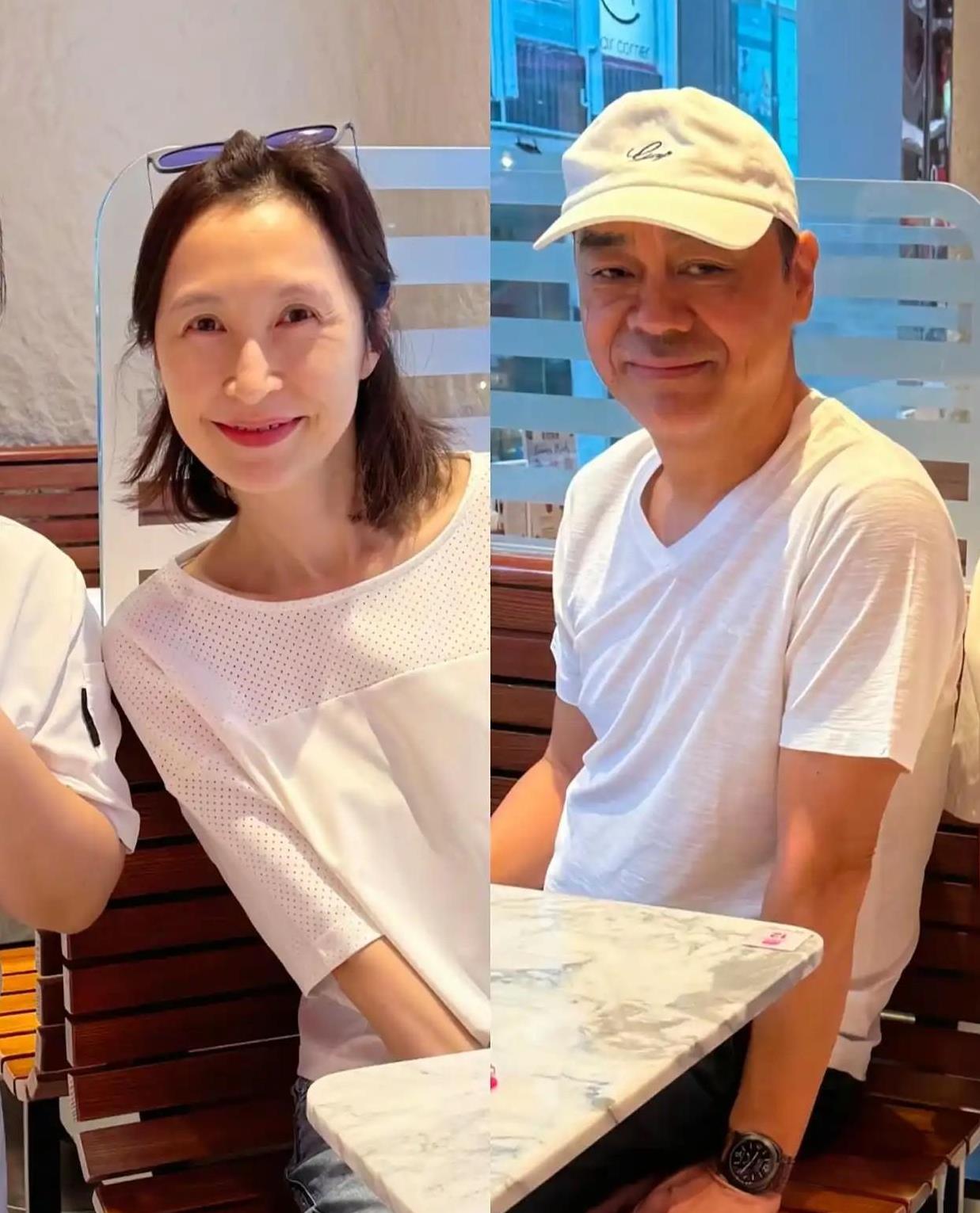 刘青云和老婆到餐馆吃饭，57岁郭蔼明气质出众，有了皱纹也好漂亮！[玫瑰][玫瑰]