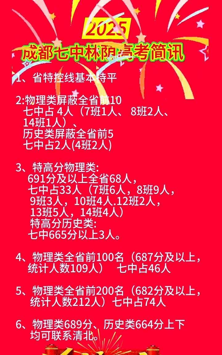 2025成都七中林荫高考简讯。这一届的娃儿真的太厉害了！光是物理类691分以