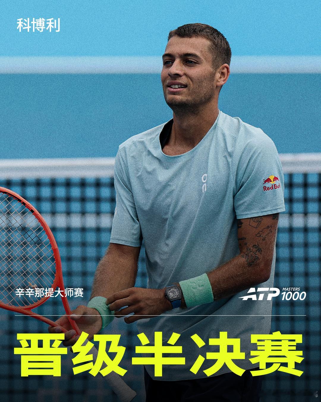 科博利首进大师赛四强💪ATP1000辛辛那提大师赛男单1/4决赛，7号种子科
