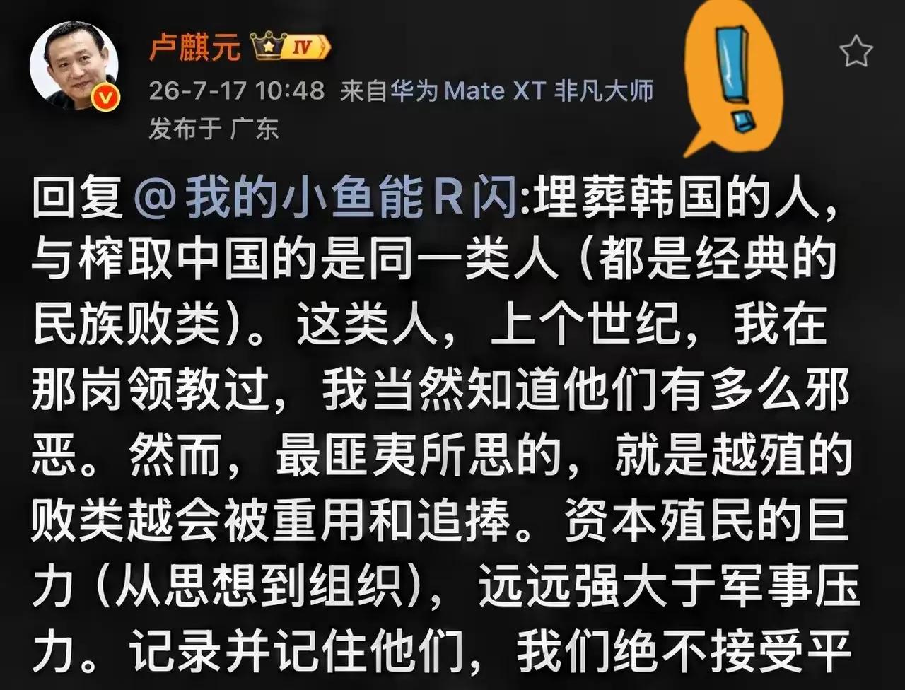 卢麒元动态，很深奥，很犀利。看似什么没有说，没有指名道姓，实质却指出了关键问