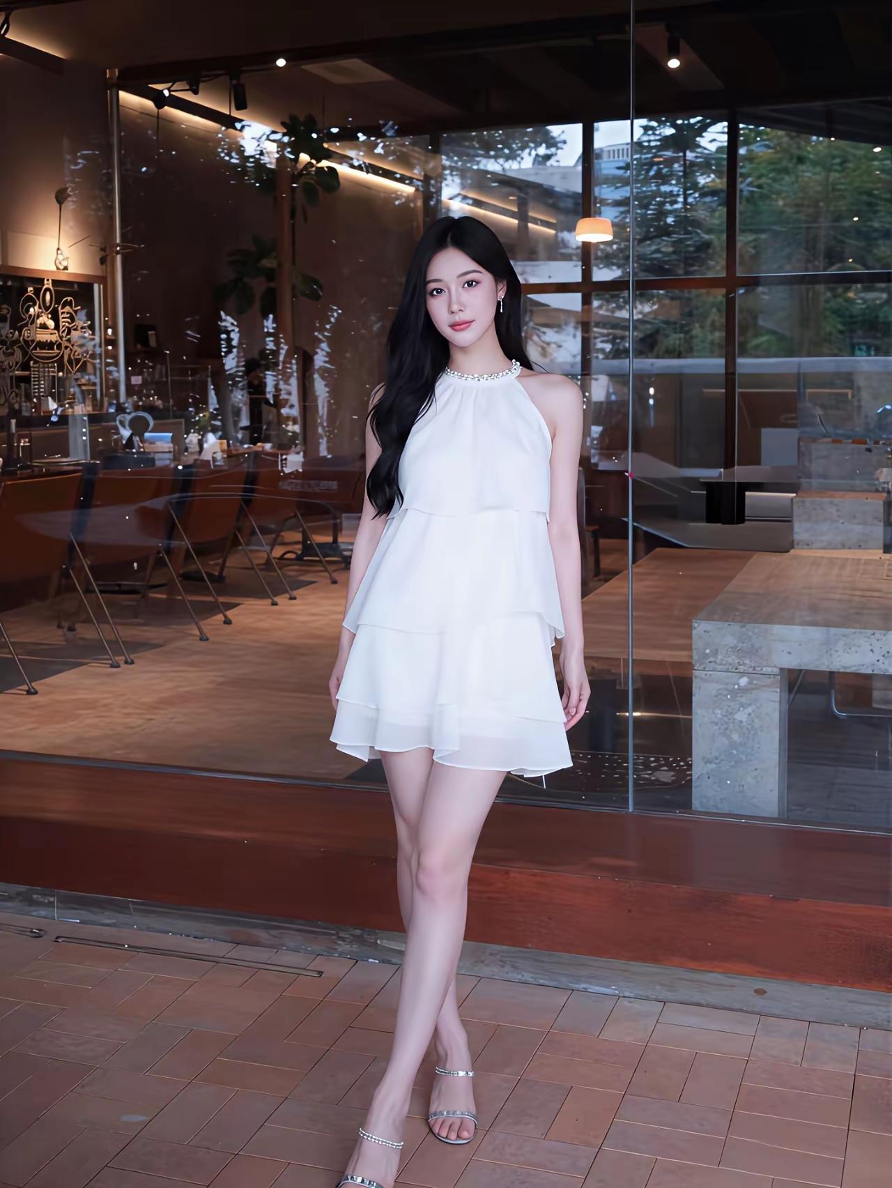 一袭白裙，甚是漂亮