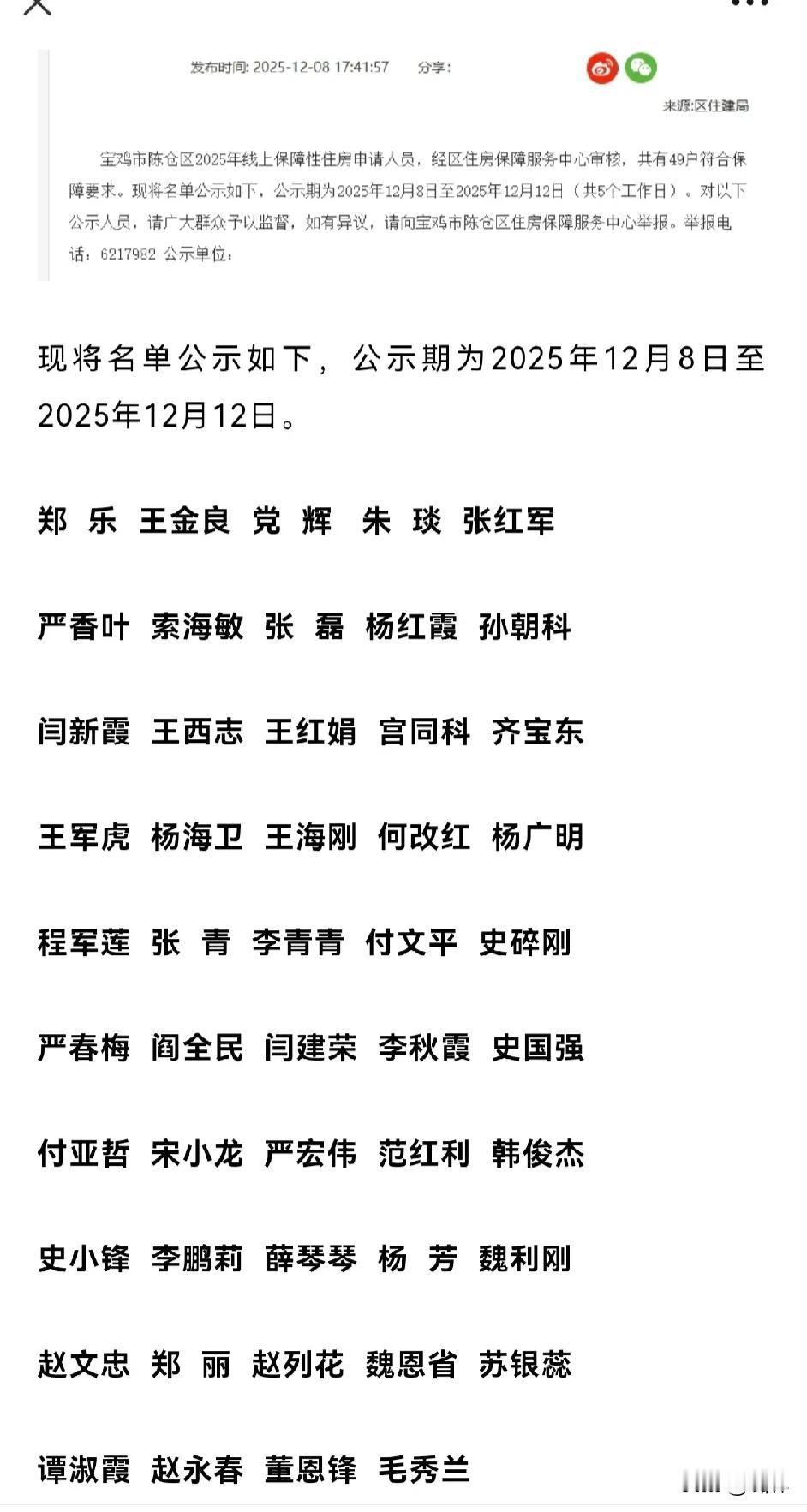 官方发布！宝鸡新一批公租房名单公示市区公租房申请咨询联系方式陕西省保障房服