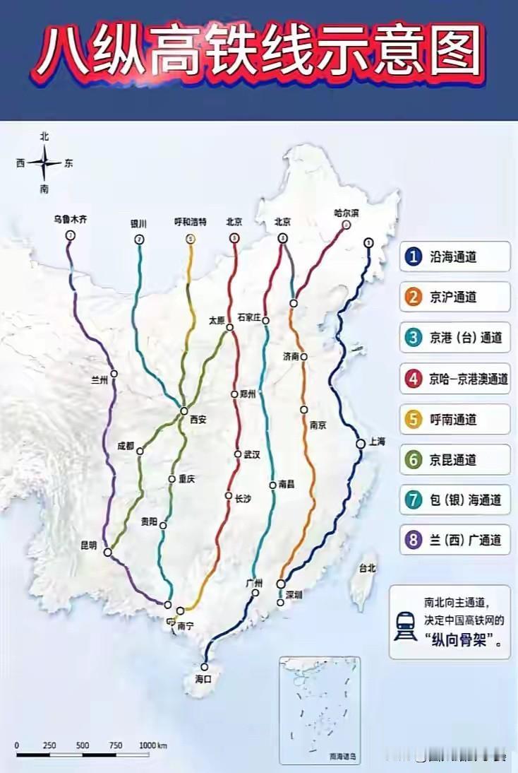 八纵高铁三条经过西安！西安算是我国地理中心吗？最近一张八纵高铁线路示意图引发