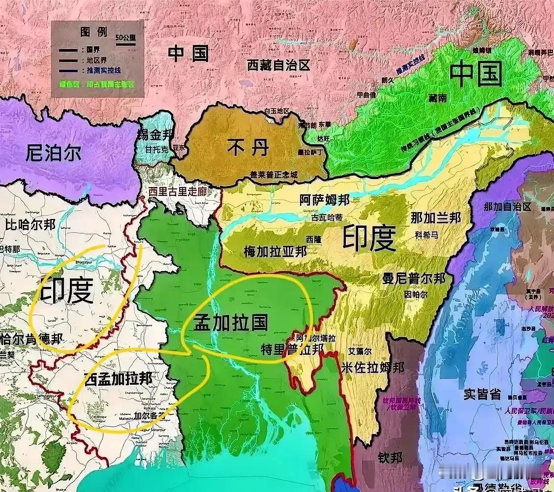 孟加拉国，看看它的上方，居然印度有如此大的一块飞地，古话说，树大招风，木秀于林，
