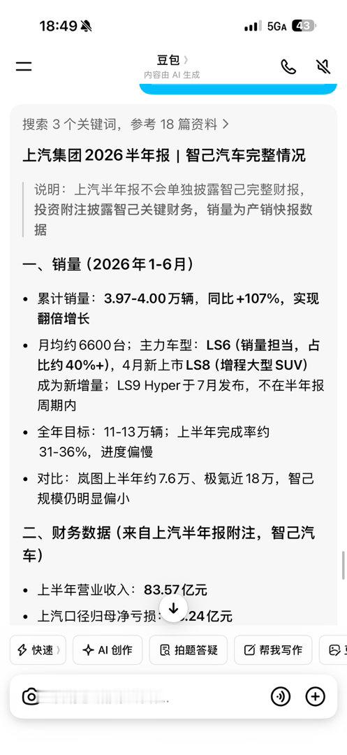 昨天上汽集团的财报，智己26年上半年销量不错，接近4w台了归属上汽的亏损