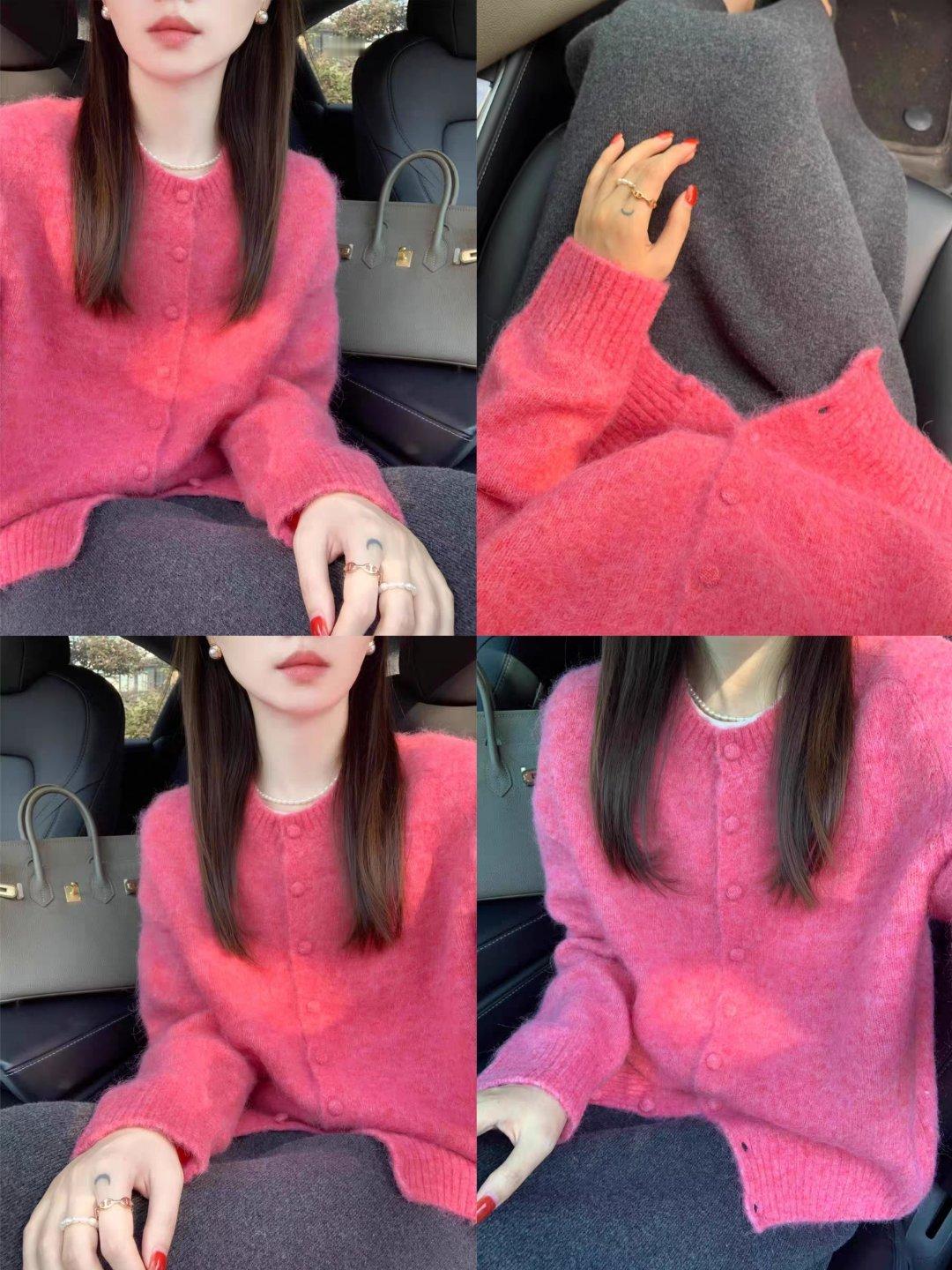 树莓红风格大赏2025年色彩记忆树莓红针织开衫穿搭，以高饱和度的树莓红为主视觉，