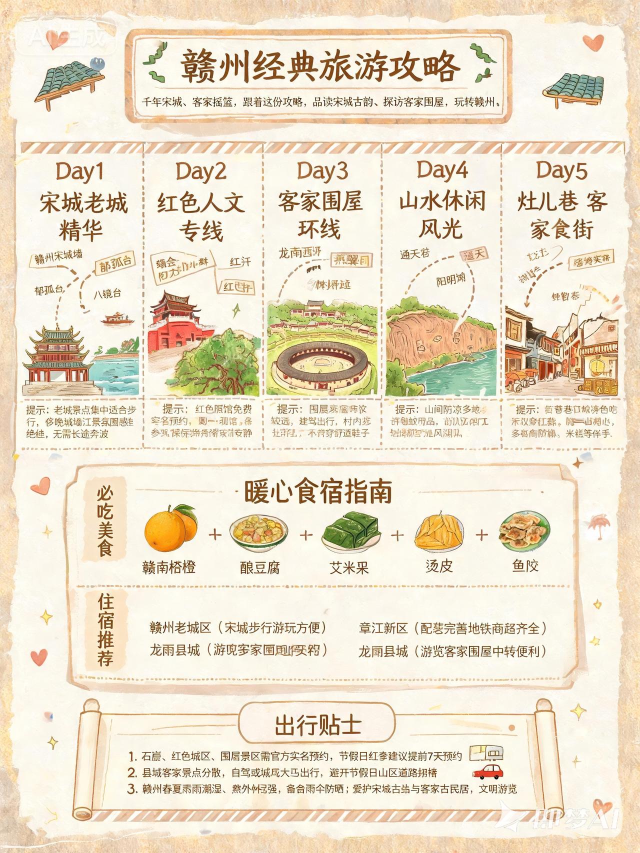朋友们,你最想去江西的哪个景点?江西赣州经典旅游攻略信息图：Day1宋