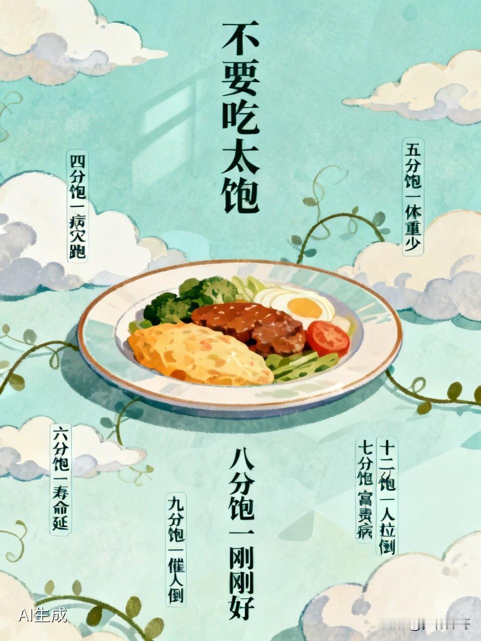 不要吃太饱，太饱最不好，来看看吧！四分饱一病灾跑五分饱一体重少六分饱一寿命