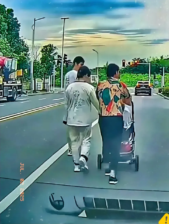 安徽这一家三口可算“出名”了！大摇大摆走在马路中间，跟自家客厅散步似的。后面车主