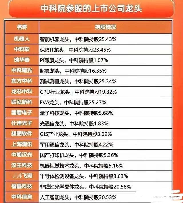 中科院参股的这些公司，个个都是硬科技赛道的扛把子，基本把国产替代的关键环节都占了