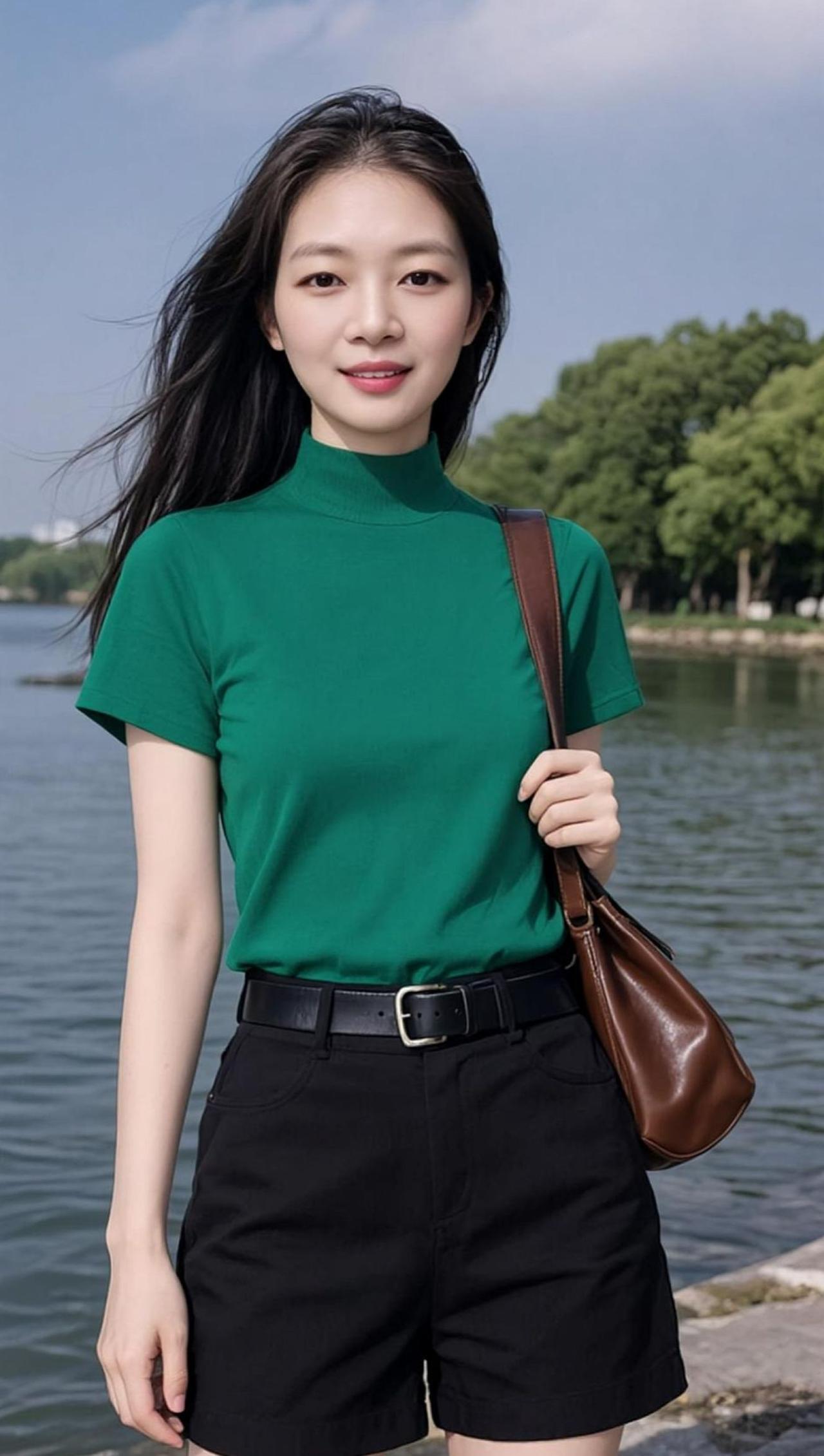 AI湖畔人像户外随性拍照日常vlog穿搭上热门