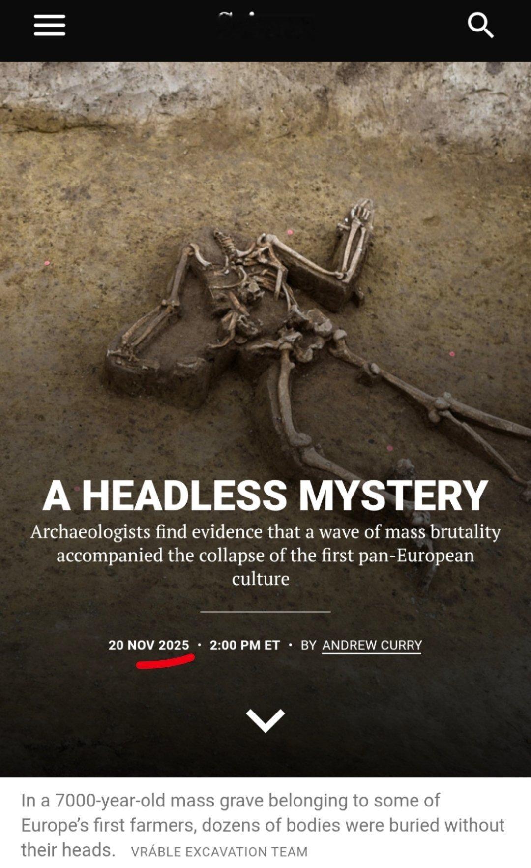 好家伙！考古学家在肥沃的捷克小麦田里发现大量的无头骸骨！男女老少，层层叠叠。头被