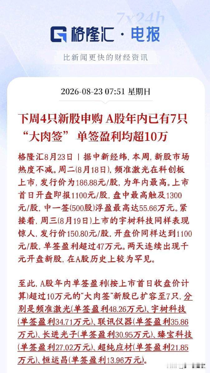 下周四个新股申购，对于A股市场真正的考验来了下周（8.24‑8.30）一共有4