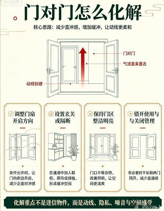 解决风水中“门对门”的问题玄灵道人阳宅风水1、经常关门相对着的两个门要经常