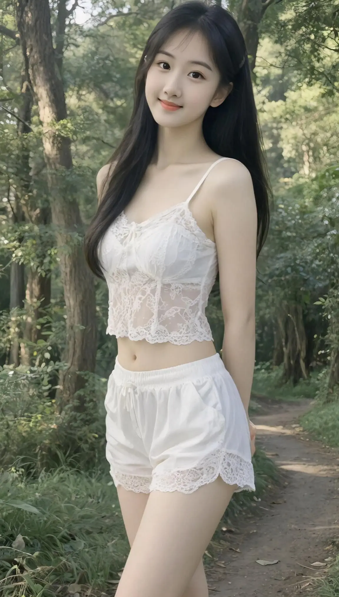 AI温婉福气脸人像照 ai创作 夏日森系松弛感穿搭 森林小清新风格 林间清新风格