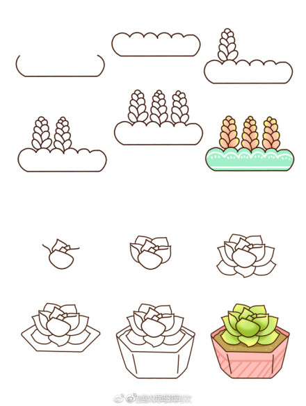 [标题][生活服务]18个超萌多肉植物简笔画