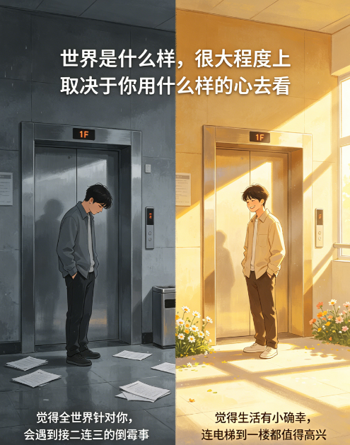 世界是什么样，很大程度上取决于你用什么样的心去看。你觉得全世界都在针对你，那你就