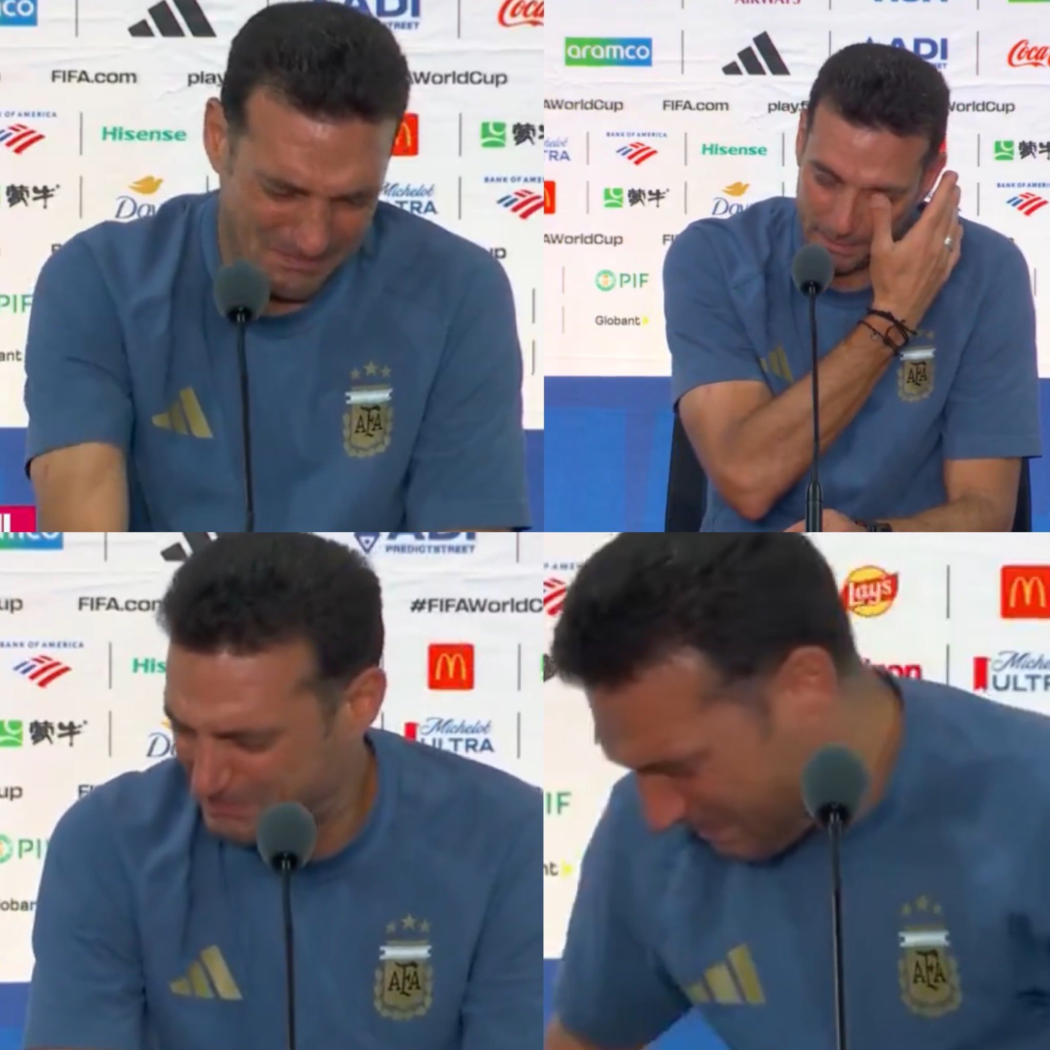 阿根廷队哭了阿根廷球员打人不出意外，斯卡洛尼也要走人了。他做得最对的事就是认准