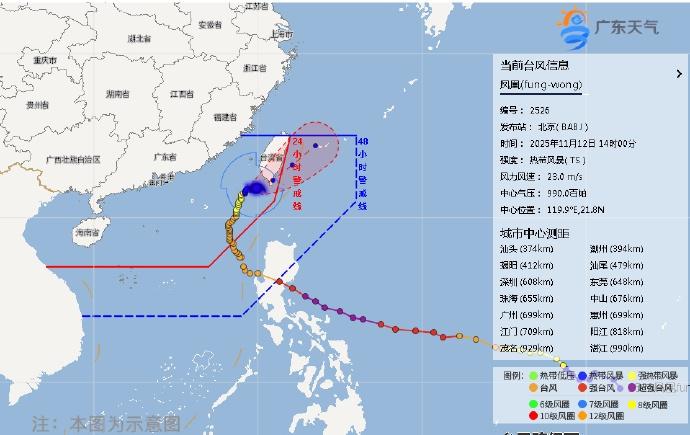 【台风“凤凰”最新消息】今年第26号台风“凤凰”12日14时其中心位于距离台湾鹅