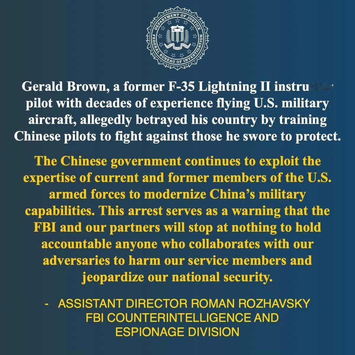 美国24年资深空军飞行教官，为讨生活，通过中介前中国执教，近日回国即被捕。