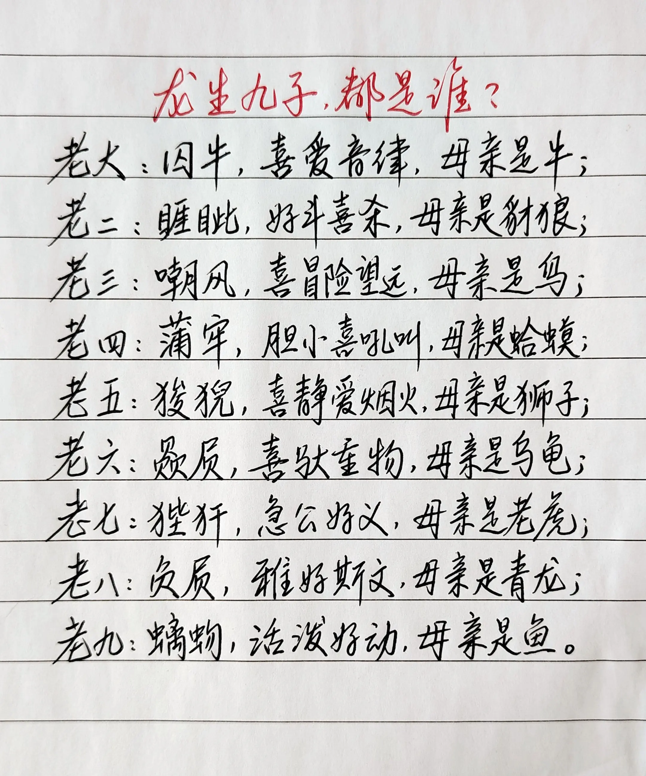 龙生九子都是谁