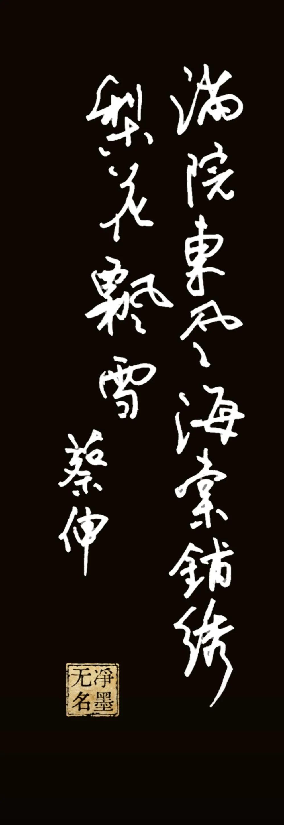 释文（竖排从右往左读）**右列：**满院东风海棠铺绣**左列：**梨花飘雪