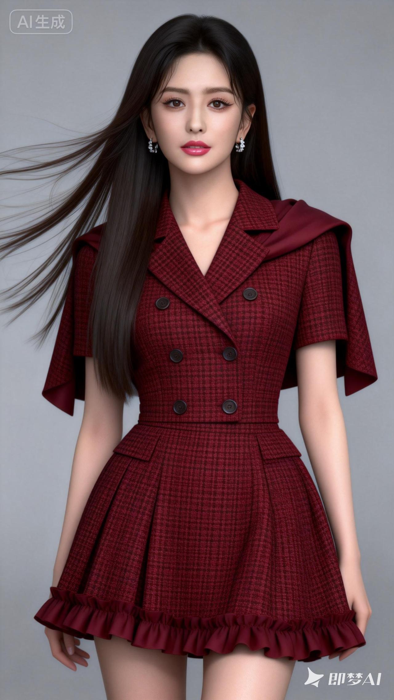 复古红格子连衣裙，优雅气质，尽显时尚魅力！