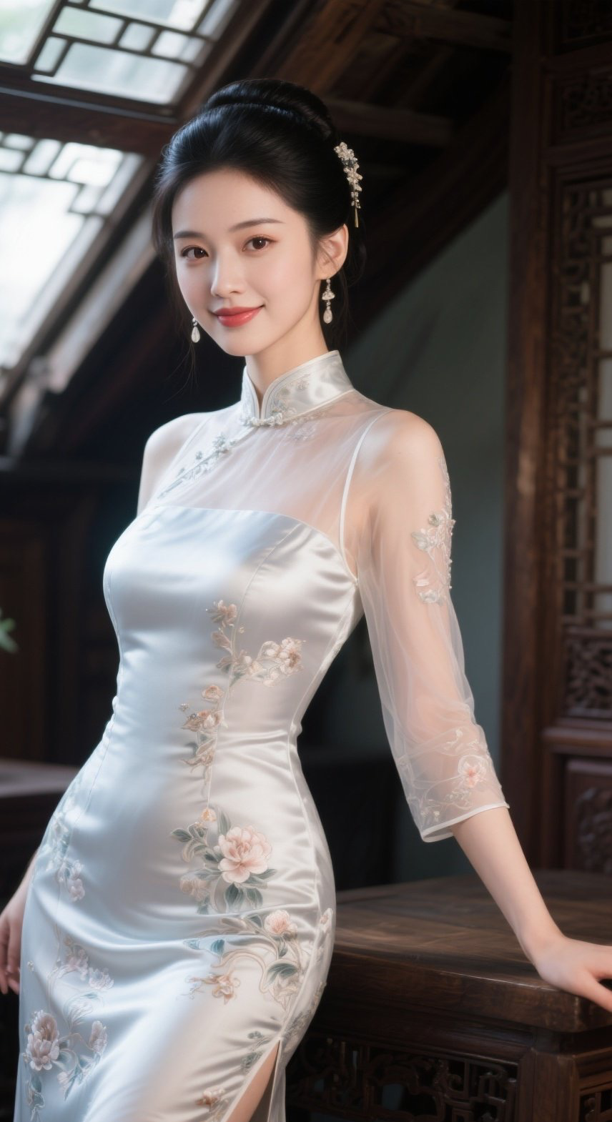 温婉佳人旗袍裹素，眉目如画气质如兰