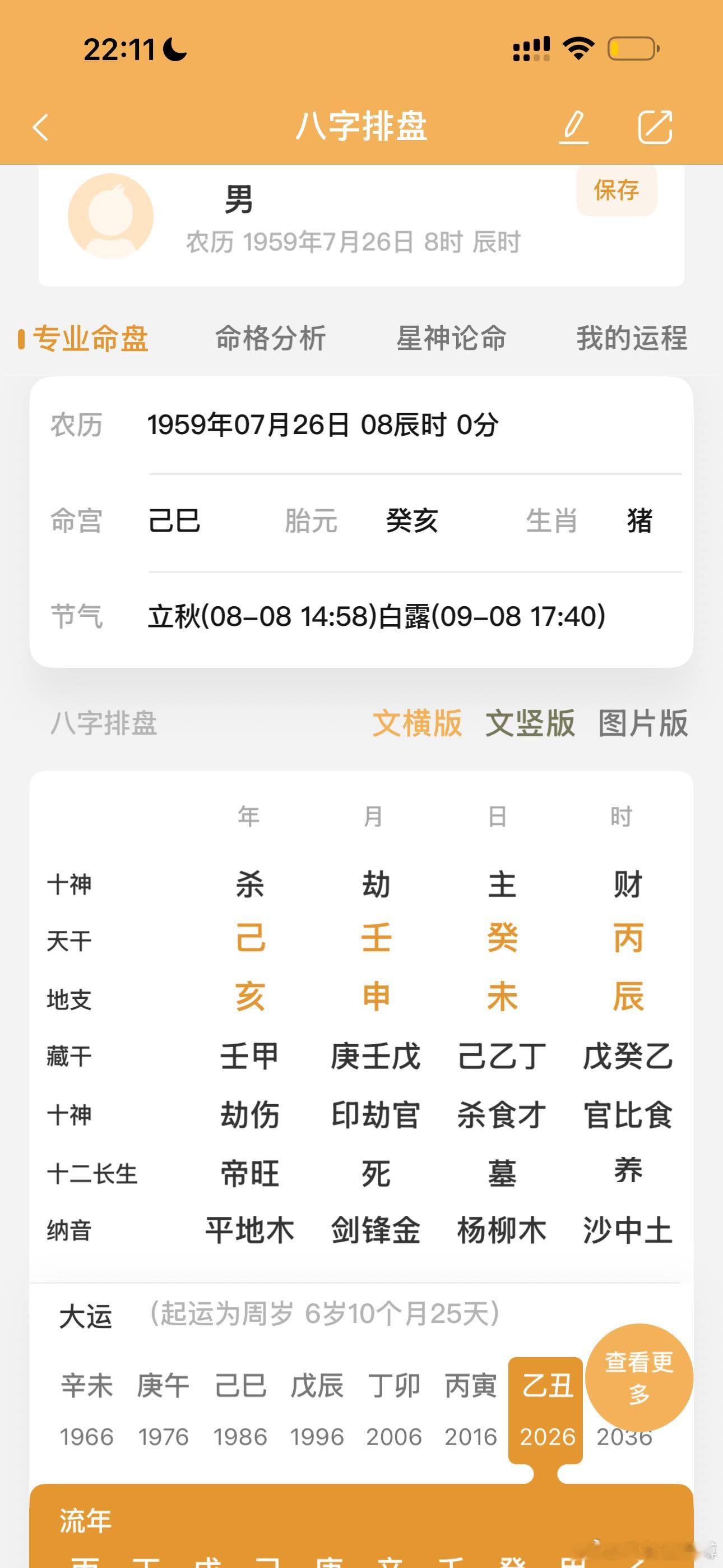 盲派十神七杀决：年上七杀命不佳，上克爹来下克妈。这个人是两兄弟，其母1959年逝