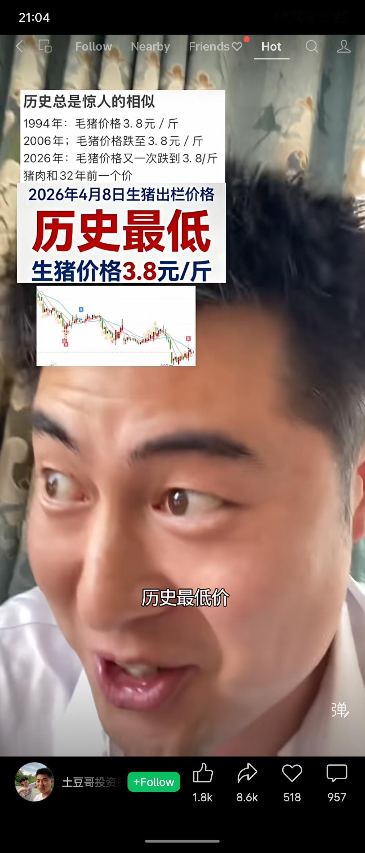 当前生猪价格跌至3.8元/斤，创下历史最低，竟与32年前持平。这对消费者是利好，